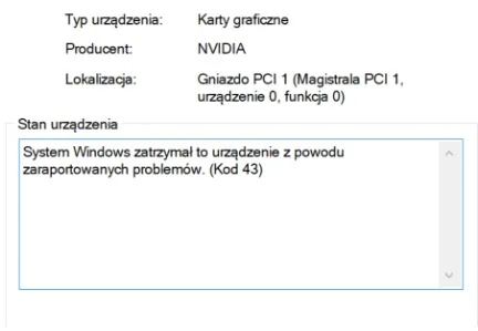 Karta graficzna nie wykrywana — kod 43 i diagnoza